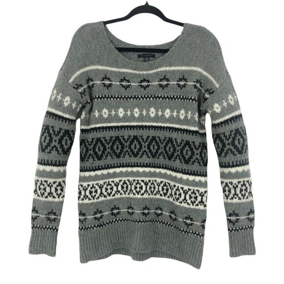 American Eagle Outfitters Womens Size Small Gray Fair Isle Wool Blend Sweater - Picture 1 of 3